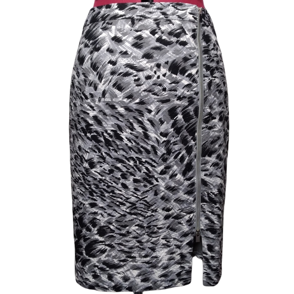 Talbots Side Double Zip Painted Black Gray White Pencil Skirt Size 4